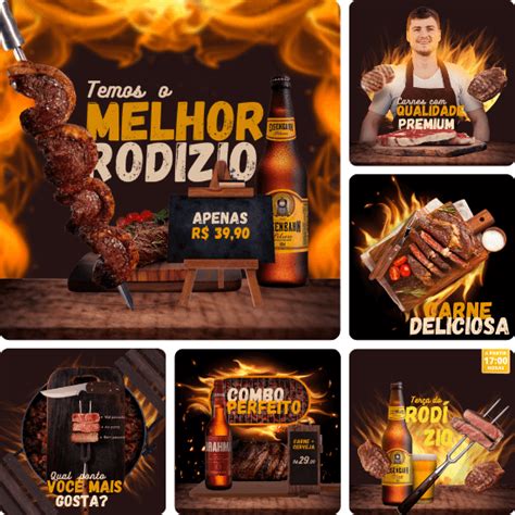 Posts Para Churrasco Pack Canva Artes Edit