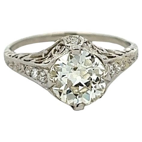 Edwardian Gia Carats Old European Cut Diamond Platinum Filigree