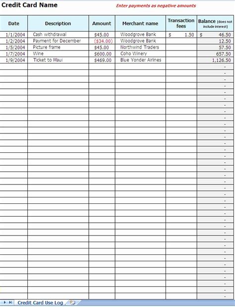 Credit Card Payment Spreadsheet Template