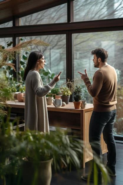 Un Hombre Y Una Mujer Est N Hablando Frente A Una Ventana Y Una Mujer