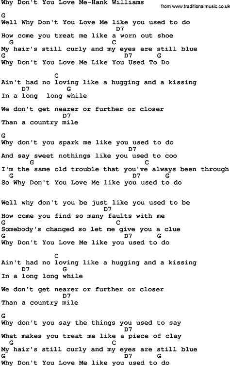 Country Musicwhy Dont You Love Me Hank Williams Lyrics And Chords