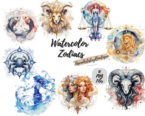 Watercolor Zodiac Signs Digital Download Wall Art Watercolor Clipart