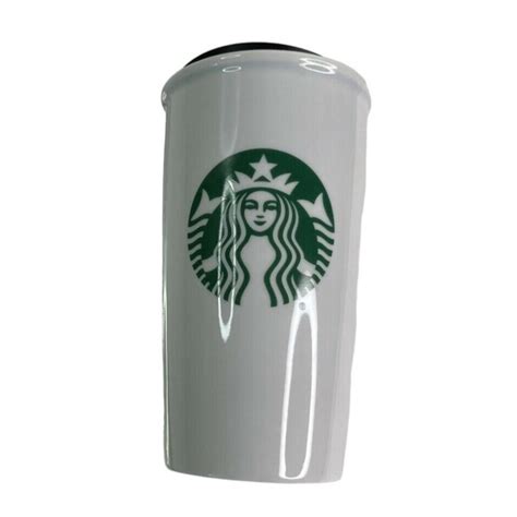 2016 Starbucks White Ceramic Travel Mug And Lid 12 Oz Depop