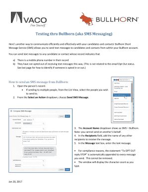 Fillable Online Texting Thru Bullhorn Aka SMS Messaging Fax Email