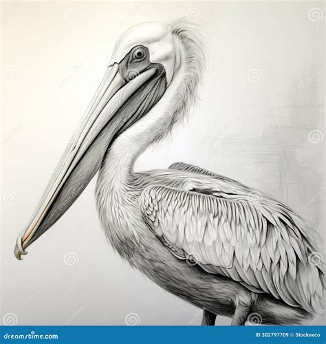 Detailed Pencil Drawing Of A Pelican In Digital Art Style Stock
