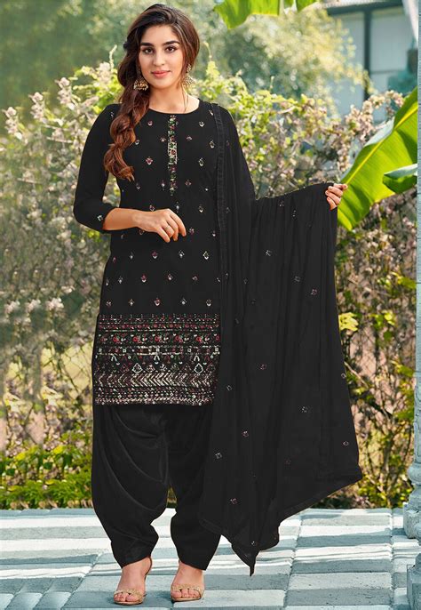 Buy Embroidered Georgette Punjabi Suit In Black Online KCH10140