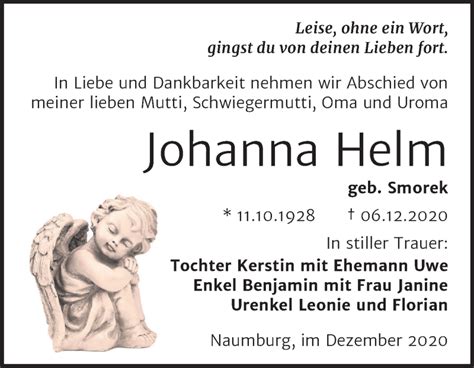 Traueranzeigen Von Johanna Helm Abschied Nehmen De