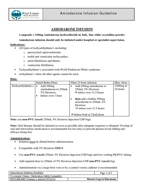 Amiodarone Infusion Guideline Pdf Intravenous Therapy Heart