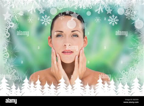 Beautiful Nude Brunette Posing With Hands On Face Stock Photo Alamy
