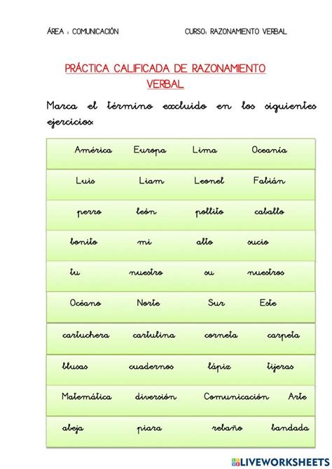 T Rmino Excluido Free Worksheet