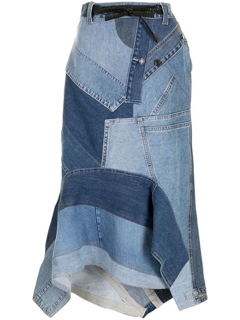 Tom Ford Patchwork Detail Denim Skirt Blue Designer Denim Skirts