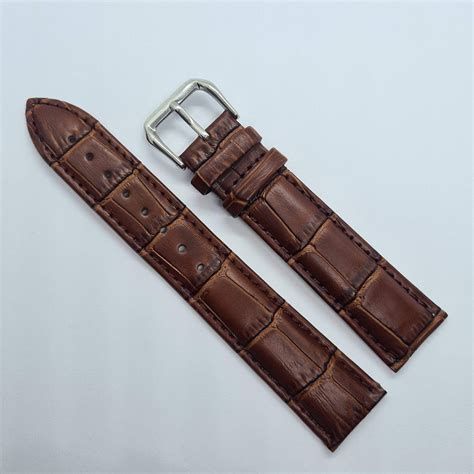 Mm Crocodile Pattern Pu Leather Strap Brown Brown Stitches Lug To Lug