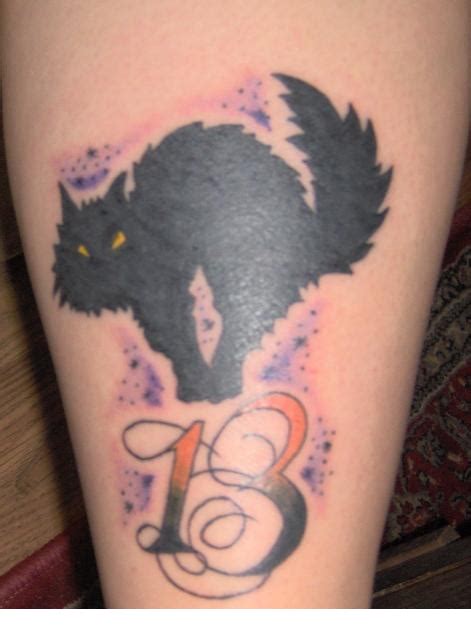 Magic number 13 and black cat tattoo - Tattooimages.biz