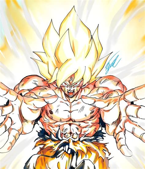 A Drawing Of Gohan With His Arms Out And One Hand In The Air