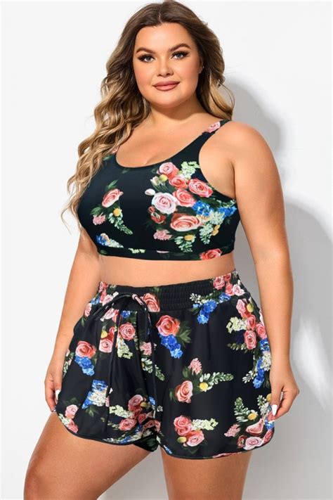 Floral Print Round Neck Wide Strap Bikini Top Meet Curve Meet Curve