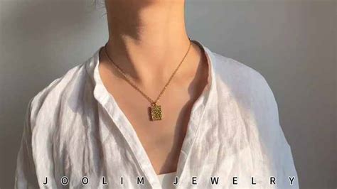 JOOLIM 18K PVD Waterproof Tarnish Free Hammered Rectangle Charm Pendant