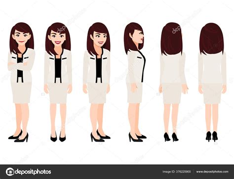 Cartoon Character Business Woman Suit Animation Front Side Back View