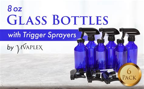 Vivaplex 6 Large 8 Oz Empty Cobalt Blue Glass Spray Bottles With Black Trigger