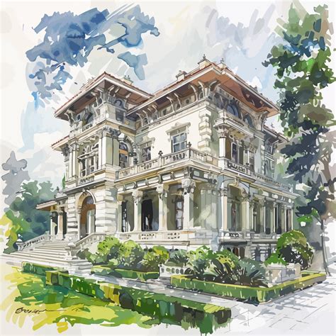 Watercolorsketchesofmansionhouse Premium Ai Generated Vector