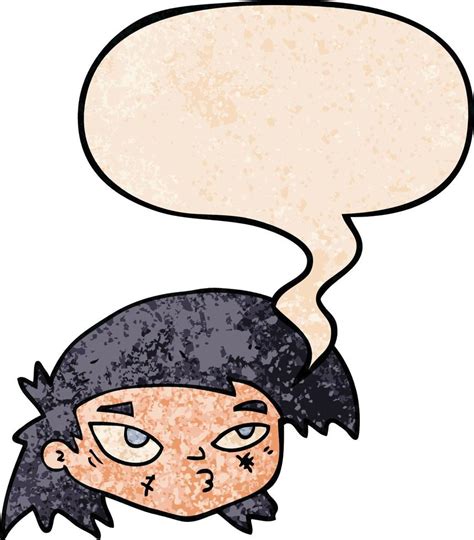 Cartoon Scratched Up Face And Speech Bubble In Retro Texture Style