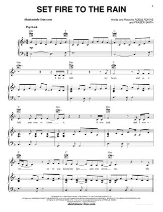 Set Fire To The Rain - Adele Free Piano Sheet Music PDF