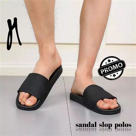 Jual SANDAL SLOP POLOS SANDAL SLIDE SANDAL POLOS HITAM SANDAL PRIA