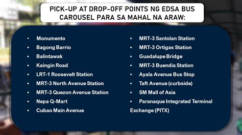 Pick Up At Drop Off Points Sa Edsa Bus Carousel Dadagdagan Sa Holy