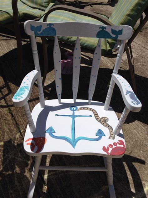 Childrens Rocking Chair Nautical Theme Hand Painted Custom Made To