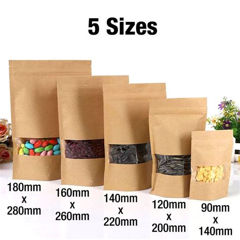 10 KRAFT PAPER BAG WINDOW STAND POUCH UP ZIP LOCK SEALABLE HEAT SEAL