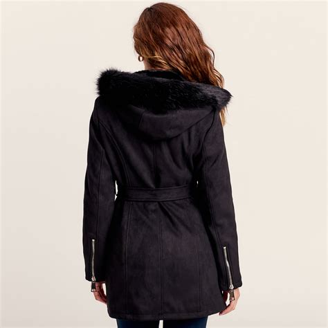 Manteau cintré suédine capuche noir femme Vibs