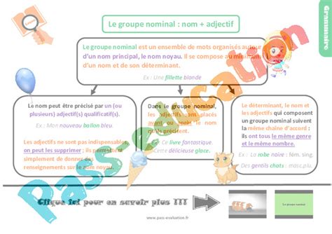 Evaluation Avec Le Corrig Le Groupe Nominal Fiches Nom Adjectif