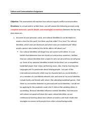 Culture Conflict And Communication Assignment Docx Culture And