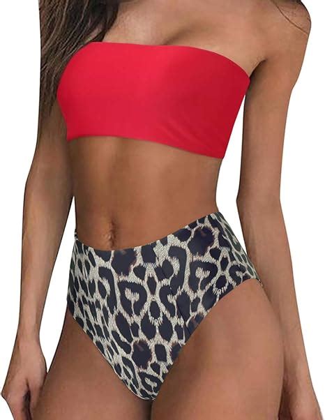 Ruuhee Damen Bandeau Bikini Set Mit Tropischen Bl Ttern Tr Gerlos