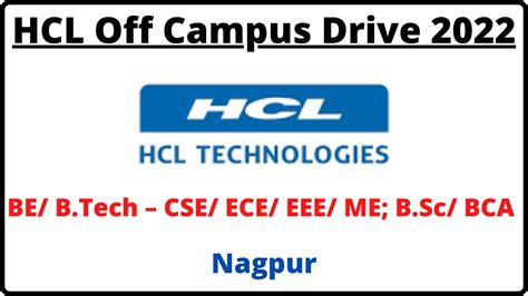 Hcl Off Campus Drive 2022 Freshers Be Btech Cse Ece Eee Me Bsc Bca 2021 2022