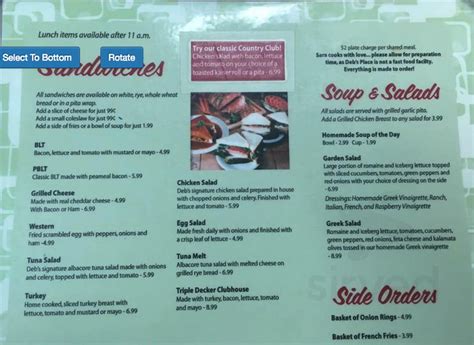 Debs Place Menu In Windsor Ontario Canada