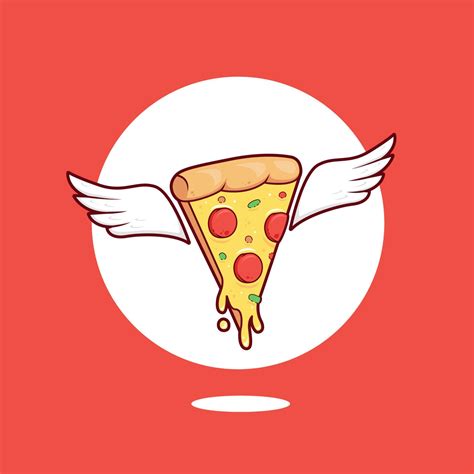 Melting Mozzarella Cheese Pizza Slice With Wing Illustration Logo Icon