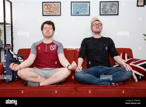 Gay British Couple Working From Home During The Coronavirus Lockdown Measures Where People Were