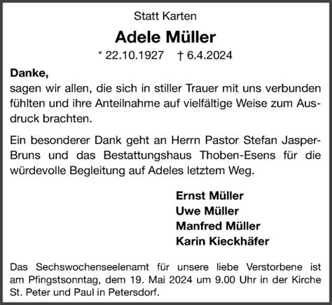 Traueranzeigen Von Adele M Ller Om Trauer De