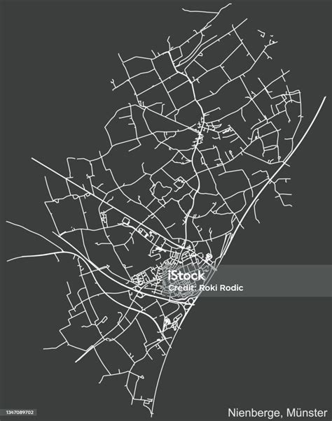 Ilustración De Mapa De Calles Oscuro Negativo Del Distrito De Nienberge De Münstermünster