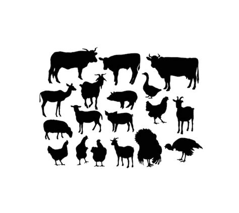 Siluetas de animales de granja diseño de vectores de arte Vector Premium