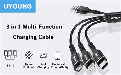 2 Pack 4 Ft Multi Charging Cable Multiple Usb 3 In 1