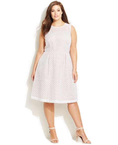 Calvin Klein Plus Size Eyelet Illusion Dress In White Lyst