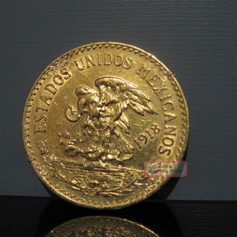 1918 Mexico Gold Veinte 20 Pesos 16g 27mm Vintage Mexican World Coin