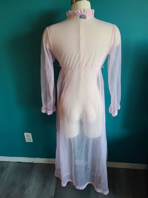 Vintage Sheer Peignoir Pink Pastel Ruffle Women S Gem