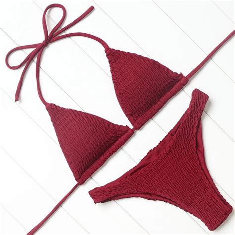 Omkagi High Quality Wine Red Bikinis Brazilian Bikini Set Swimwear