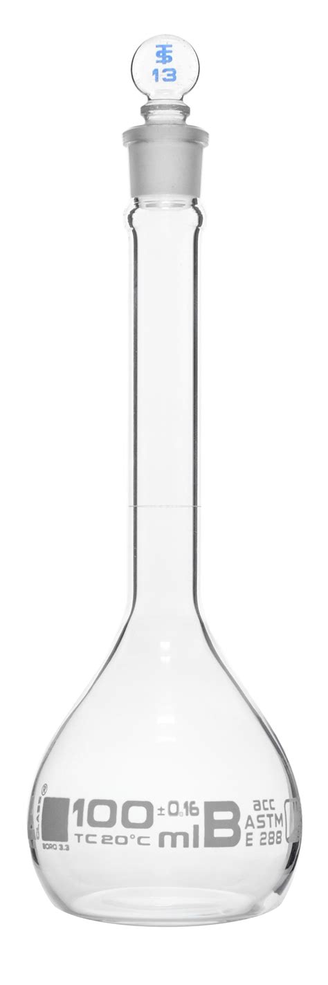 Volumetric Flask 100ml Class B Astm Tolerance ±0160 Ml Glass — Eisco Labs