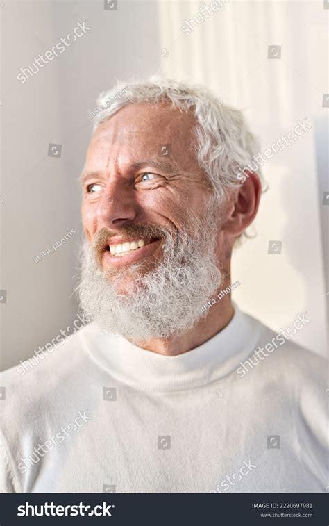 Smiling Bearded Mature Older Fashion Gray Haired Stock Photo 2220697981