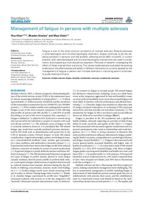 (PDF) Management of fatigue in persons with multiple sclerosis