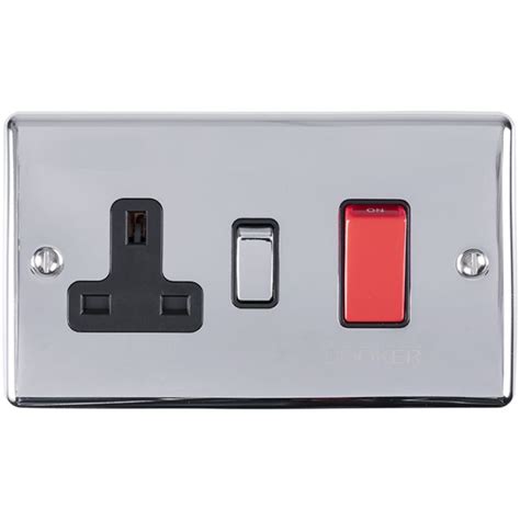 Eurolite Enhance Polished Chrome 45a Dp Cooker Switch And 13a Switched Socket With Black Insert