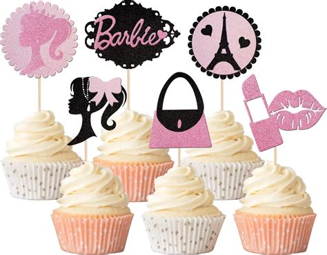 Rsstarxi 24 Pack Pink And Black Girl Cupcake Toppers